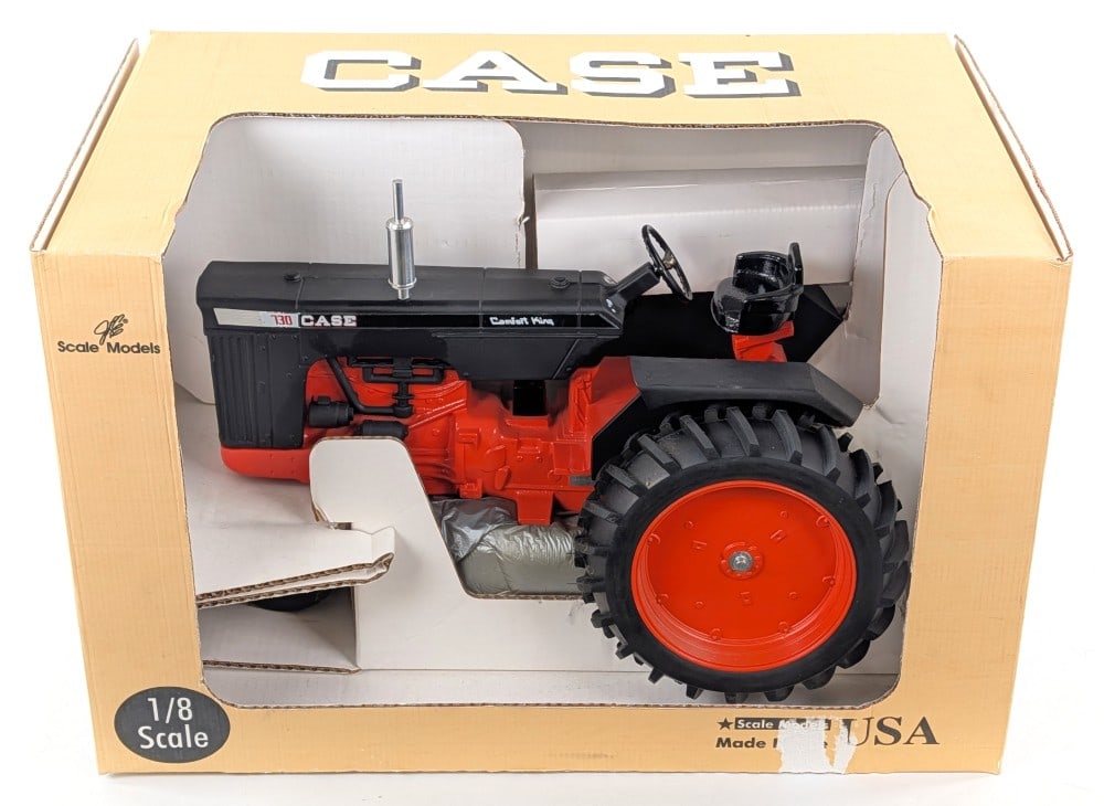 1/8 Scale Models Case 730 Comfort King Narrow Front Tractor Black Knight Demo #3 of 4: 1/8 Scale Models Case 730 Comfort King Black Knight Demonstrator narrow front tractor. The tractor is from the 100th PA Farm Show in January of 2016 and serial #3 of 4. The tractor comes in the box. G