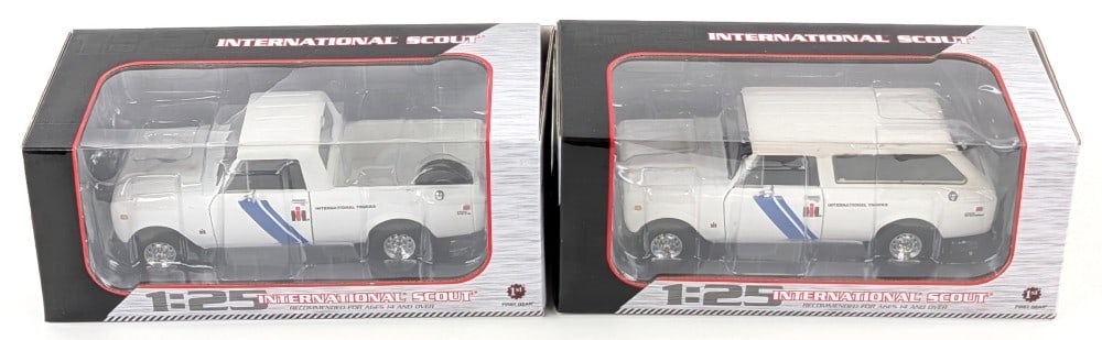 (2) 1/25 First Gear International Scout Trucks: (2) 1/25 First Gear International Scout trucks. Both have dust from being on display.