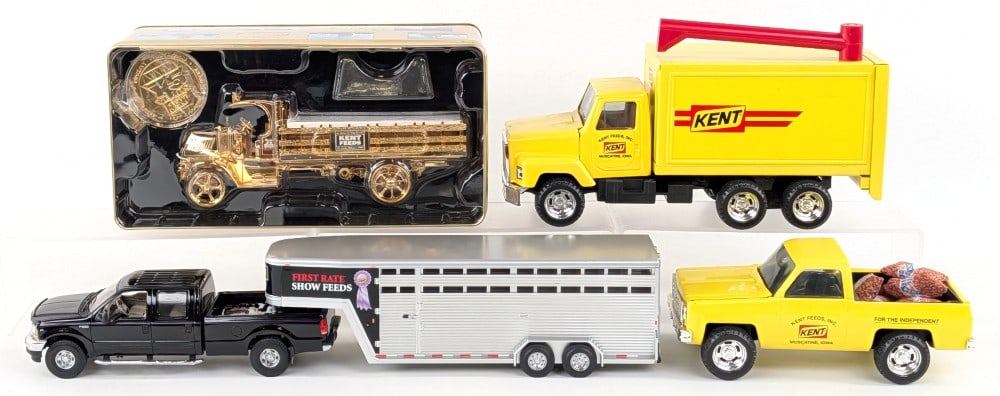 Kent Feeds Pickup Truck, Bulk Feed Truck, Stake Truck, and Truck w/ Livestock Trailer (1 of 6)