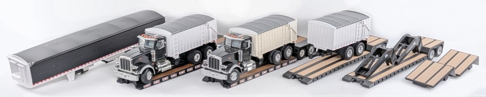 Big Farm Peterbilt Grain Trucks, Lowboy Trailers, and Grain Trailer (1 of 20)