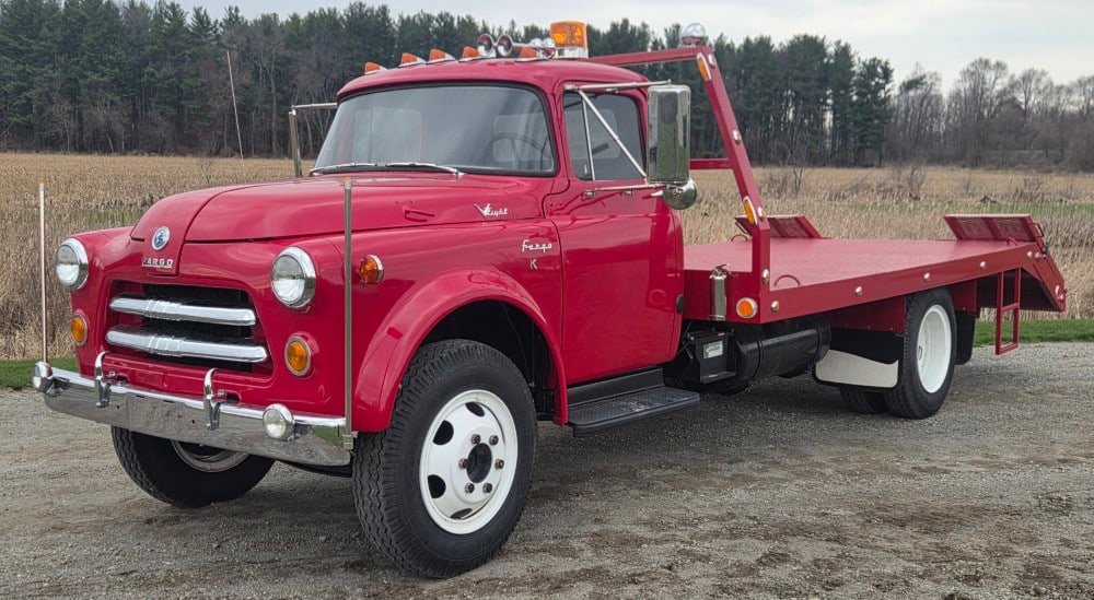 1956 Fargo K Series Truck: Sells with no Reserve! Factory 331 Hemi V8 5 speed manual transmission? Custom ramp bed with ramps and trailer hitch Bed has a 12ft flat deck area 6 new tires On board air compressor? Aftermarket gaug
