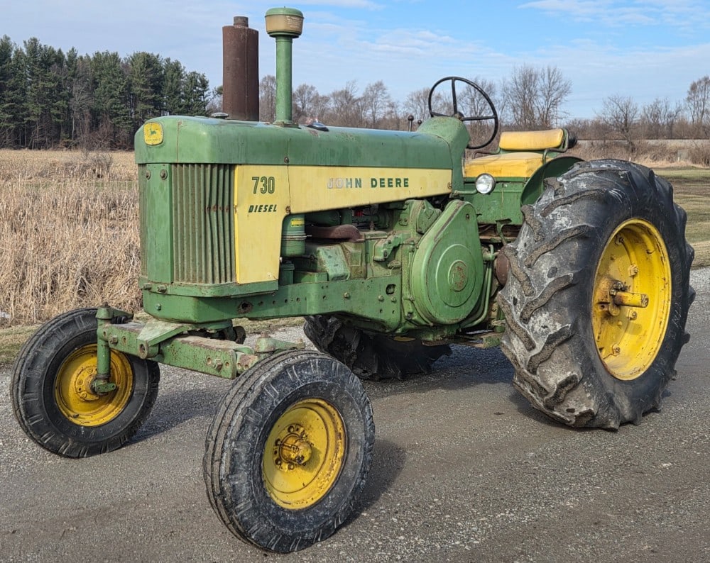 1961 John Deere 730 Diesel: Sells with no Reserve! From the Steve Just Collection Exported to and found by Steve in South Africa 63rd to the last 2 cylinder tractors built in Waterloo Shipped Export Feb 23, 1961 Wide front row c