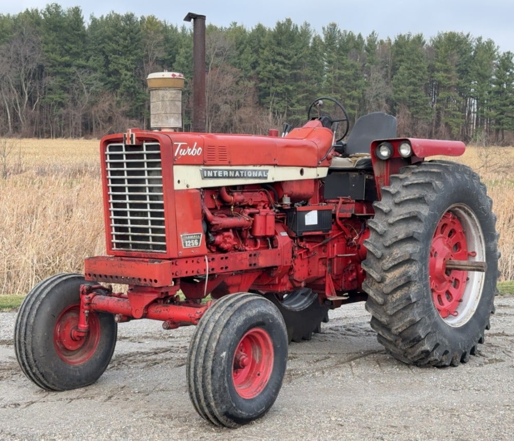 1968 International Harvester 1256 Turbo: Sells with no Reserve! 6 cylinder turbo diesel 8 speed transmission Dual PTO 3 point hitch 2 sets of hydraulic remotes Drawbar Front weight bracket Runs and drives Serial number- 9663