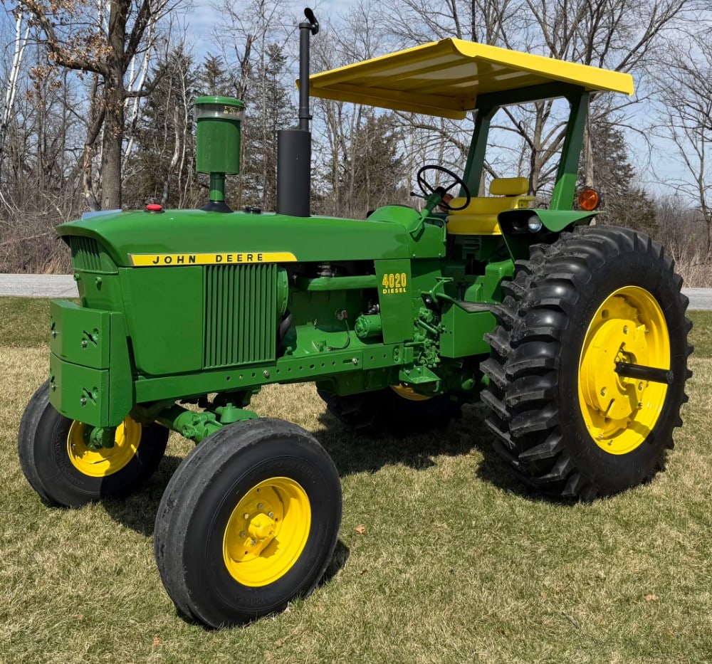 1972 John Deere 4020 Diesel Powershift: Diesel Powershift FULL Cosmetic & Mechanical Restoration (Over 50k spent on restoration alone!) Runs & Drives Excellent Dual Hydraulics NEW 18.4-38 Firestone Radials Rops & Canopy Front Weights (2) Se