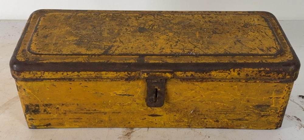 Tool Box: Working lid, measuring 21 1/2 L x8 1/2 W x6 D