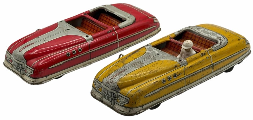 (2) Vintage Marx Tin Litho Windup Mechanical Yellow & Red Roadster Convertibles (1 of 7)