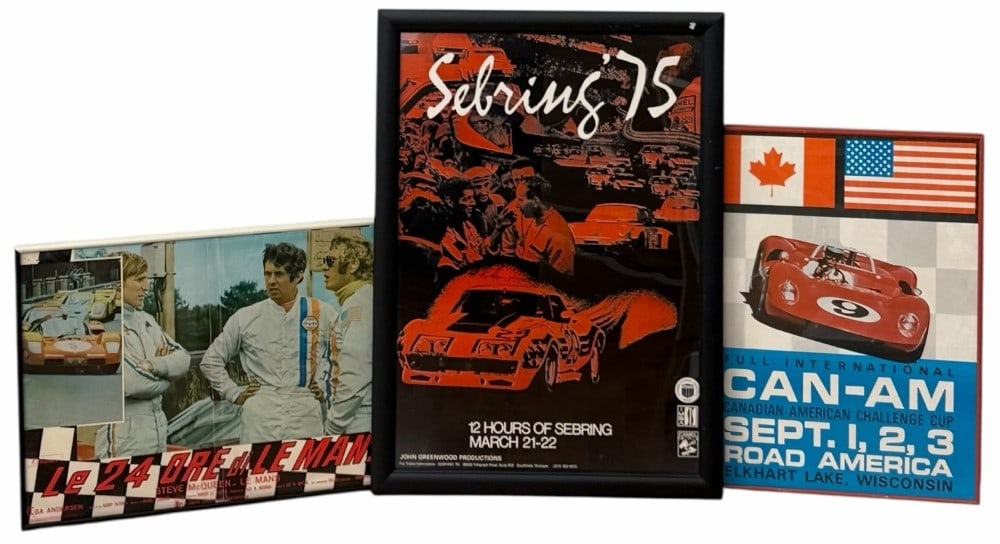 (3) 1975 Sebring Framed Racing Poster, 1967 Can-Am Challenge Cup Framed Poster, & More! (1 of 5)