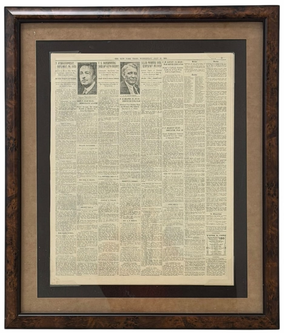 1932 New York Times F.S. Duesenberg Framed Obituary Newspaper (1 of 5)