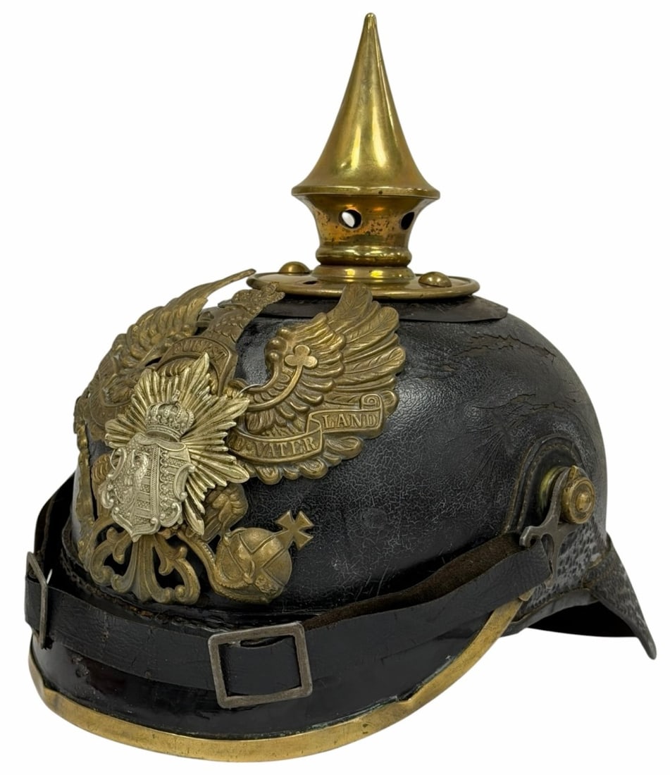 German Imperial Anhalt, Duchy Infanterie-Regiment 93 Officer's Pickelhaube: German Imperial Anhalt, Duchy Infanterie-Regiment 93 Officer's Pickelhaube .? This incredible Pickelhaube helmet has been on display in a museum for many years.? The military helmet displays very well