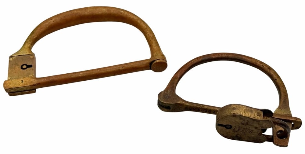 Antique Brass Military Kit Bag Clasp And Padlock Without Keys: Antique Brass Military Kit Bag Clasp And Padlock Without Keys. This includes a clasp with the engraving White Away and other illegible words, and a padlock marked British Hand Made. Doesn't appear to