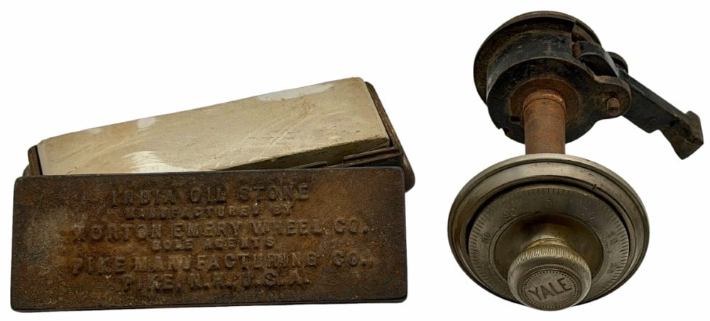 Vintage YALE Combination Dial Lock & India Oil Sharpening Stone (1 of 9)