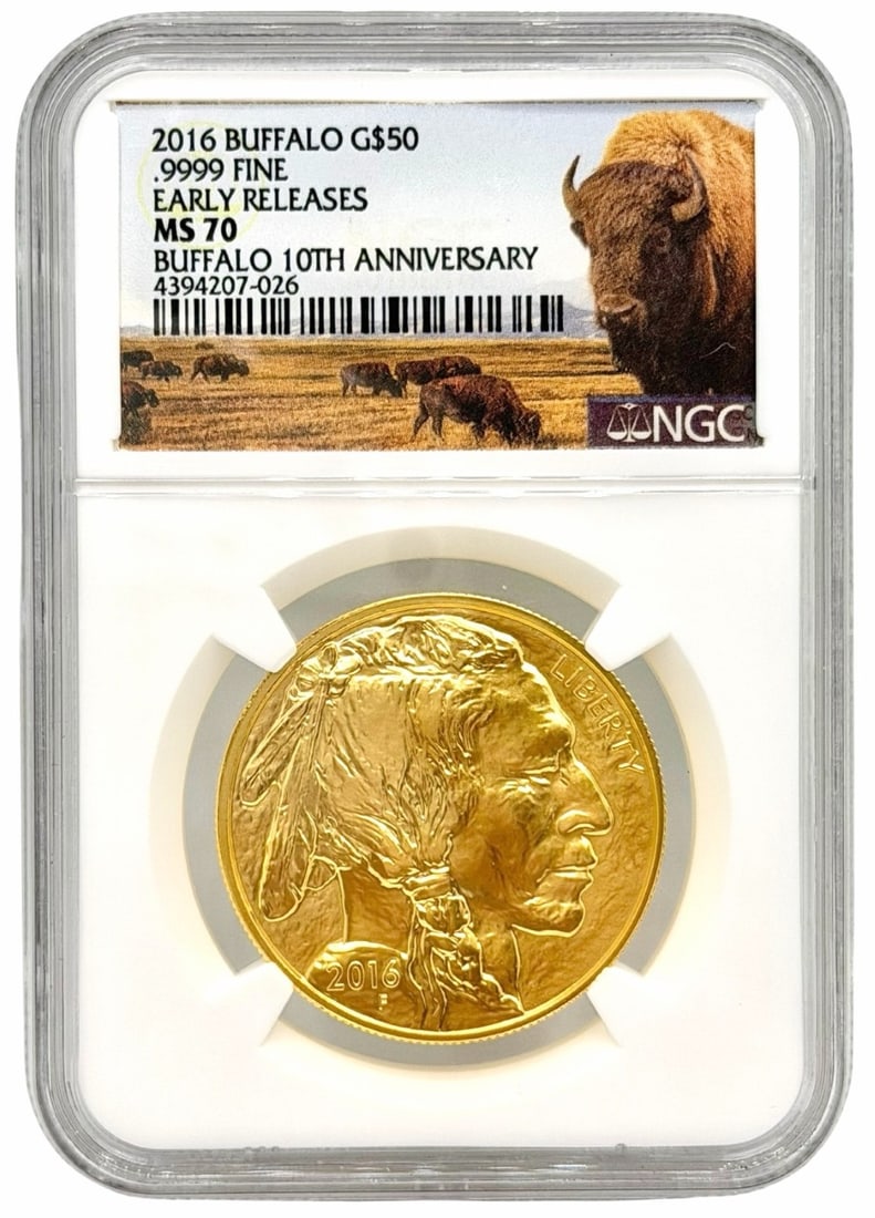 2016 United States $50 Early Releases Buffalo 10th Anniversary One Ounce Gold Coin, NGC MS 70 (1 of 5)