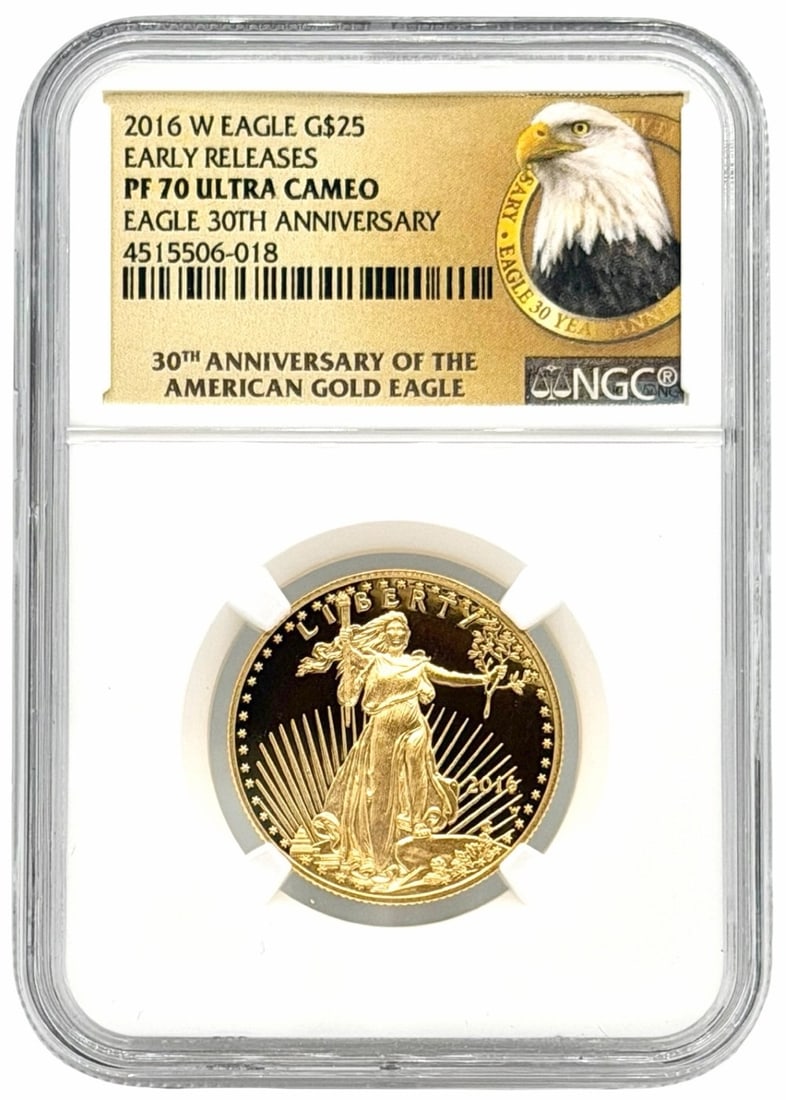 2016 United States $25 Early Releases American Eagle 30th Anniversary 1/2 Ounce Gold Coin,NGC PF 70 (1 of 5)