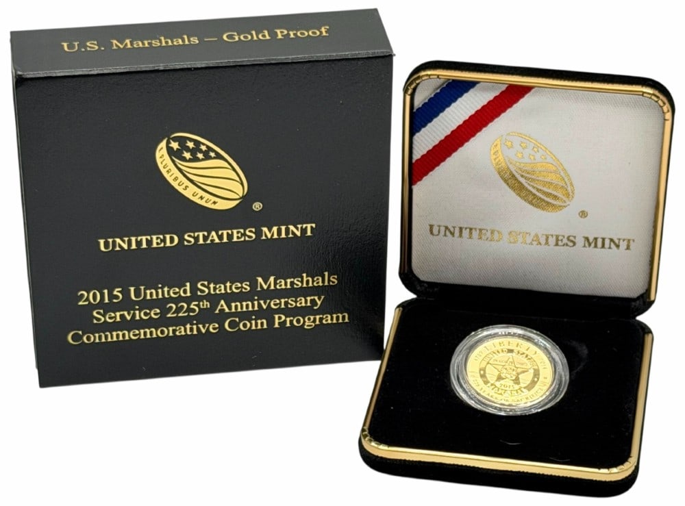 2015 United States $5 Marshals Service 225th Anniversary 1/4 Ounce Gold Coin in Commemorative Box (1 of 5)