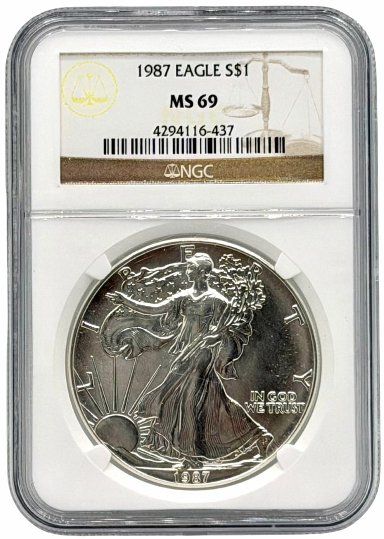 1987 United States $1 American Eagle Silver Coin, NGC MS 69 (1 of 5)