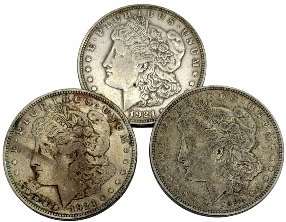 (3) 1921 United States Morgan Silver Dollars (1 of 2)