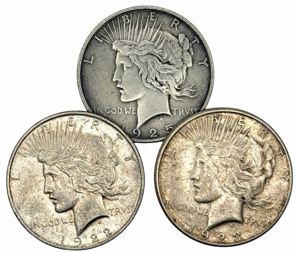 1922, 1923-S & 1925 United States Peace Silver Dollars (1 of 2)