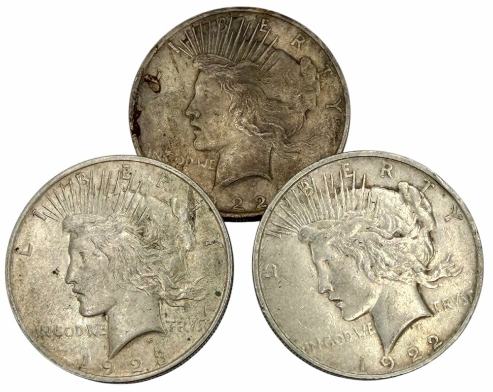 1922, 1922-D & 1923 United States Peace Silver Dollars (1 of 2)