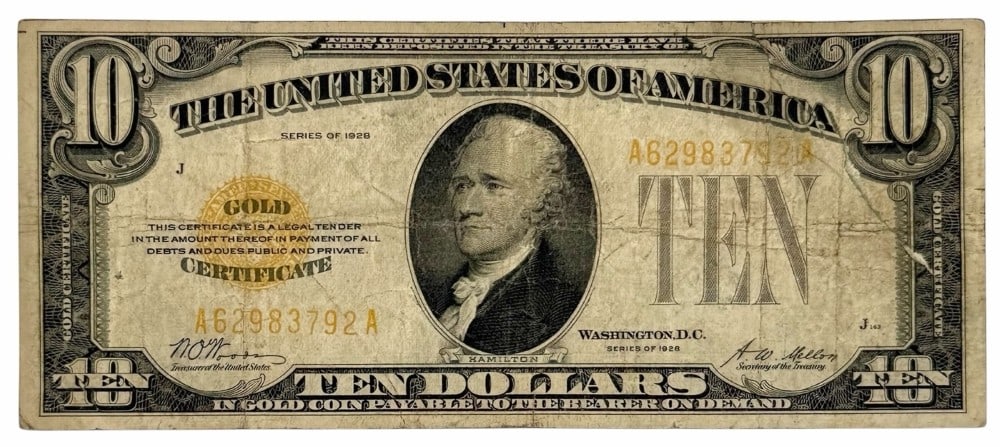 1928 United States $10 Gold Certificate Legal Tender Bank Note (1 of 7)