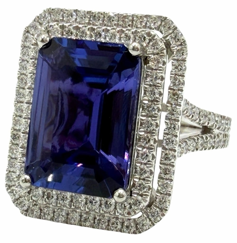 Platinum 7.89ctw Tanzanite & Diamond Ring, Size 7 (1 of 10)