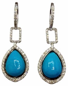 18K White Gold 12.95ctw Natural Turquoise and Diamond Earrings