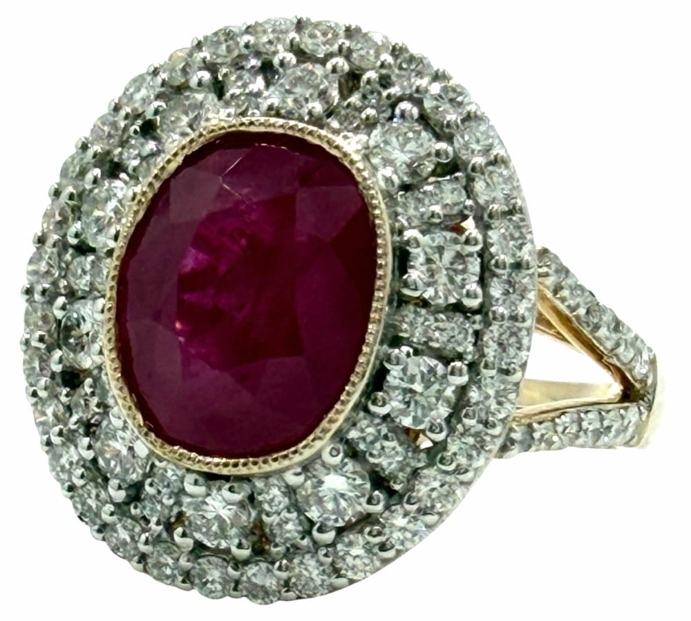 Platinum 4.81ctw Two-Tone Natural Burmese Ruby and Diamond Ring, Size 7 (1 of 9)