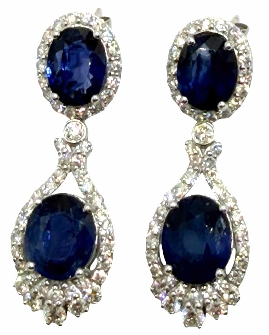 14K White Gold 11.02ctw Natural Blue Sri Sapphire and Diamond Earrings (1 of 7)