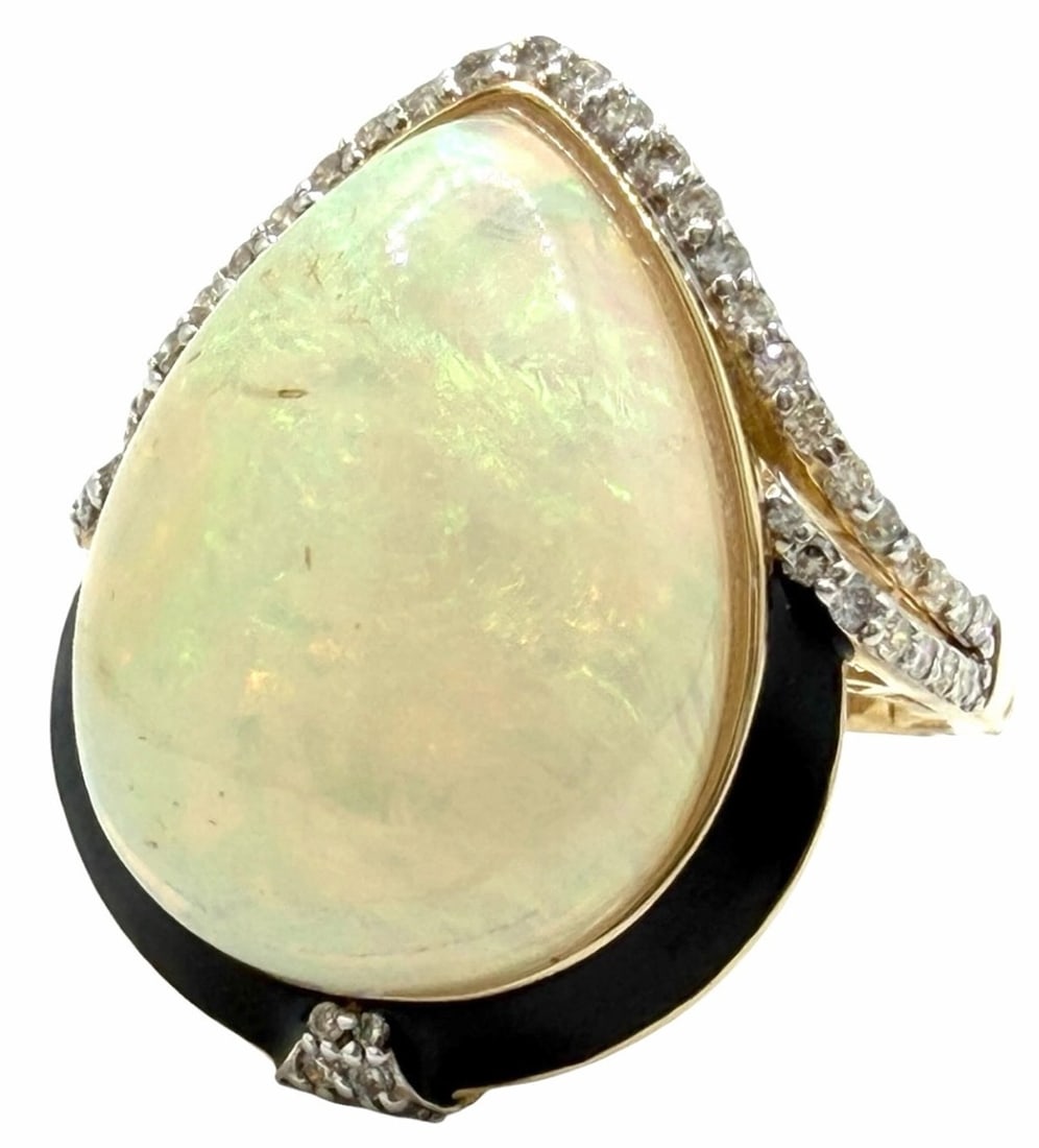 14K Yellow Gold 8.04ctw Opal and Diamond Dinner Ring, Size 7 (1 of 8)
