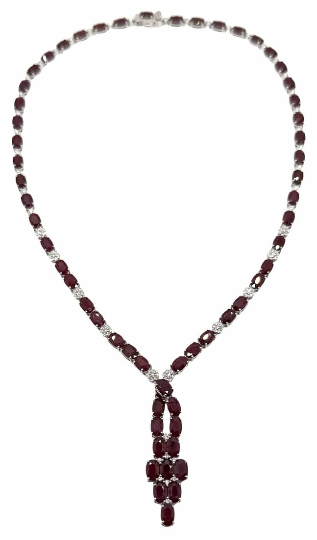 Platinum 33.15ctw Burmese Ruby and Diamond Necklace (1 of 9)