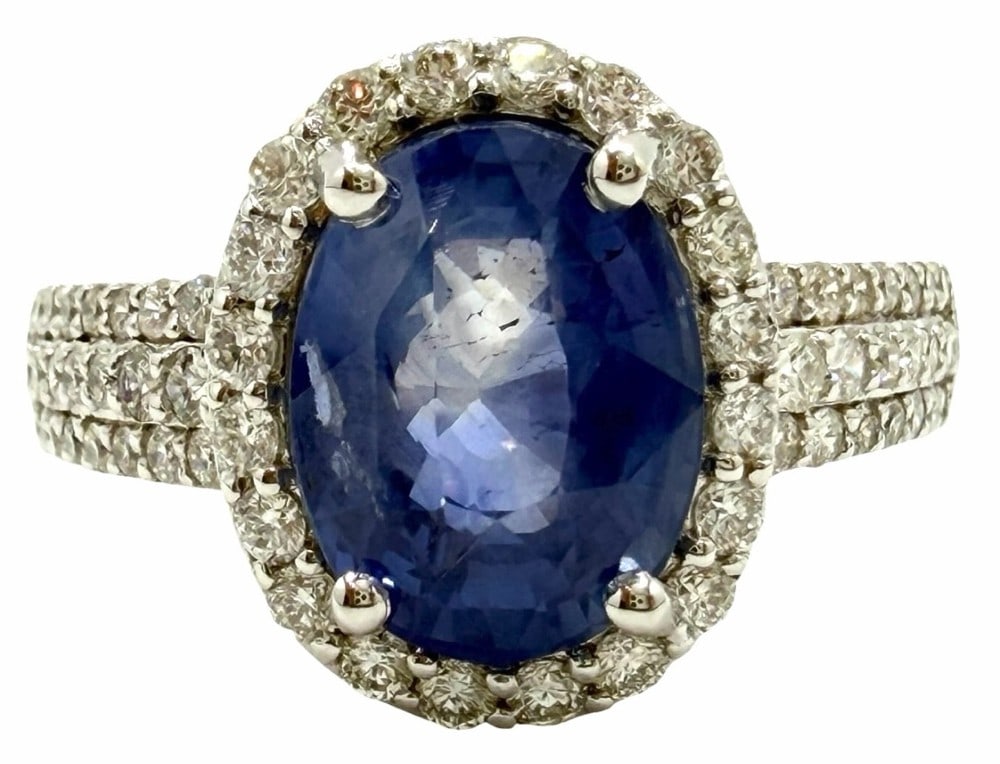 Platinum 4.71ctw Natural Sri Lauka Blue Sapphire and Diamond Ring, Size 6.5 (1 of 9)