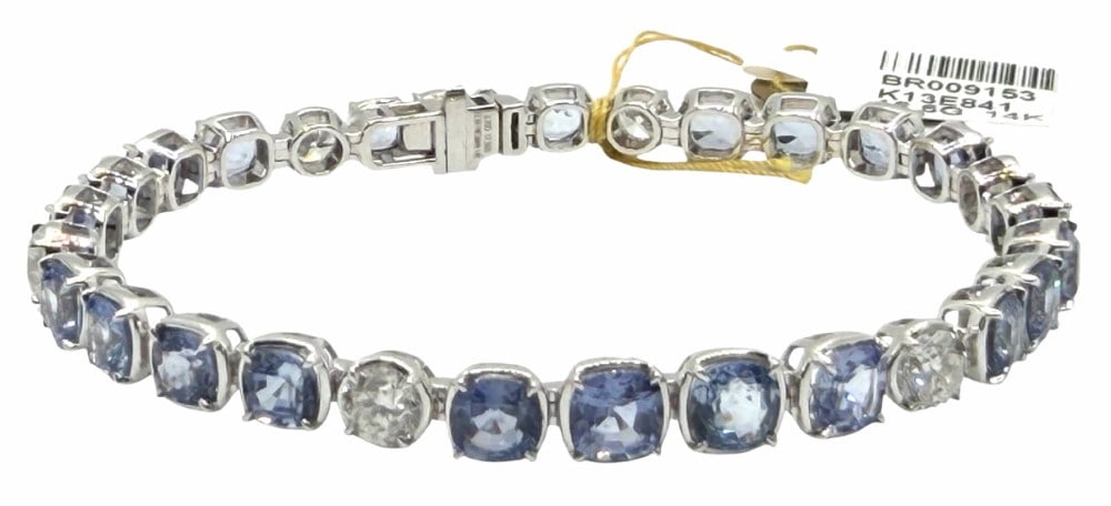 14K White Gold 20.2ctw Natural Blue Sapphire and Diamond Bracelet (1 of 10)