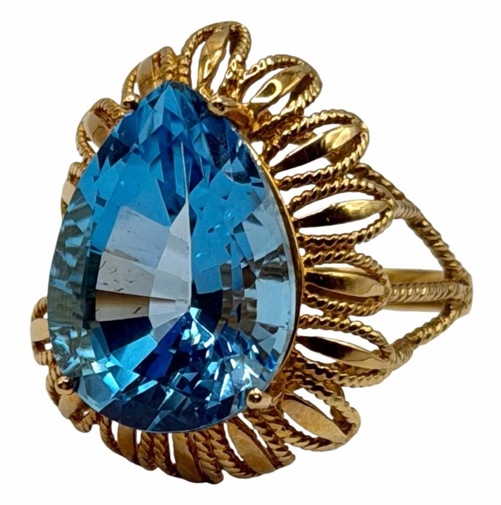 14k Yellow Gold Filigree Blue Topaz Dinner Ring (1 of 9)