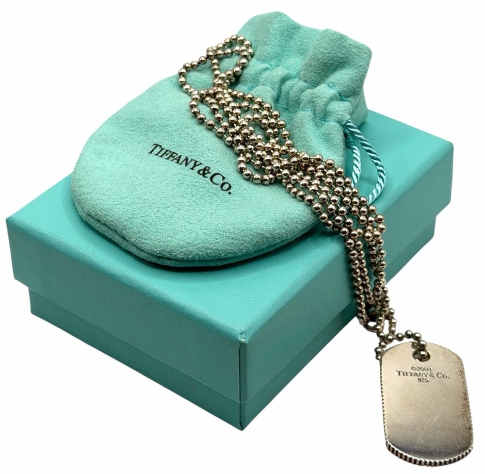 Tiffany & Co. Sterling Silver Coin Edge Dog Tag Pendant Chain Ball Necklace (1 of 6)