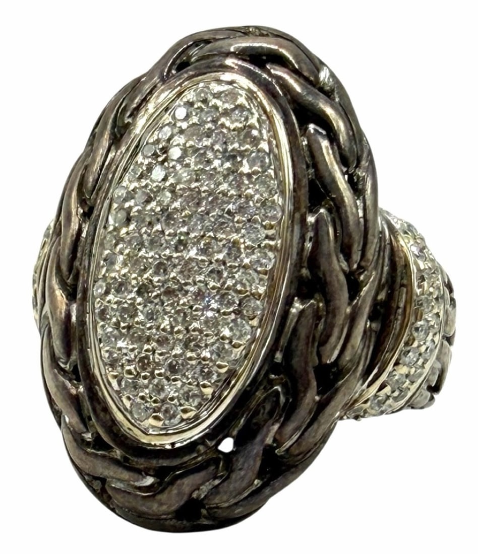 John Hardy Sterling Silver Pave Diamond Chain Ring (1 of 8)