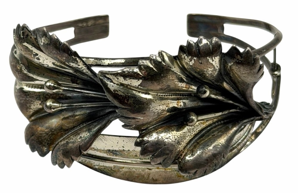 Vintage Sterling Silver Calla Lily Flower Cuff Bracelet (1 of 7)