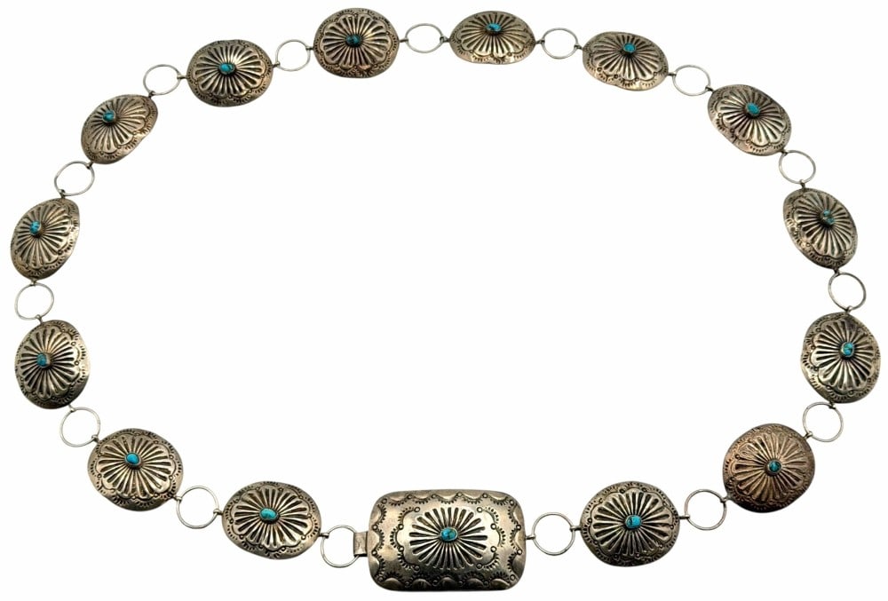 Vintage Sterling Silver and Turquoise Native American Navajo Concho Belt (1 of 9)