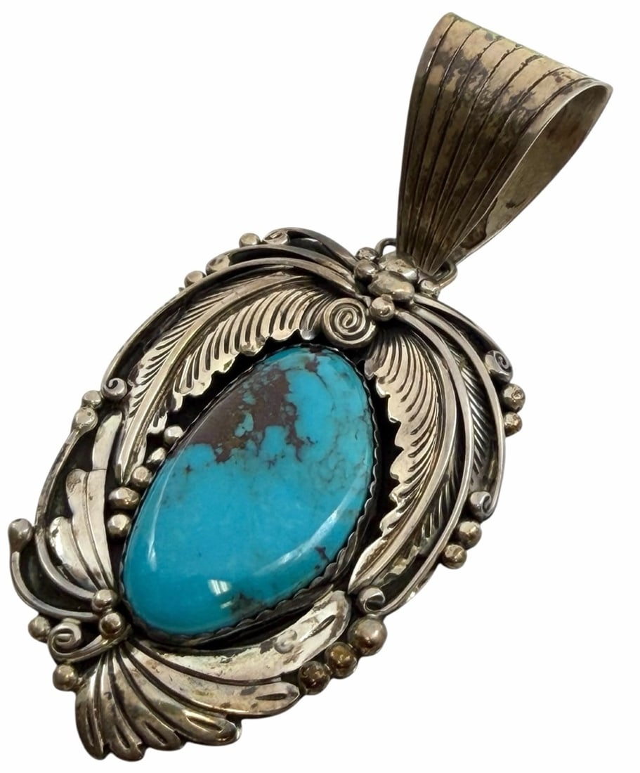 Mark Yazzie Sterling Silver Native American Navajo Turquoise Pendant (1 of 5)