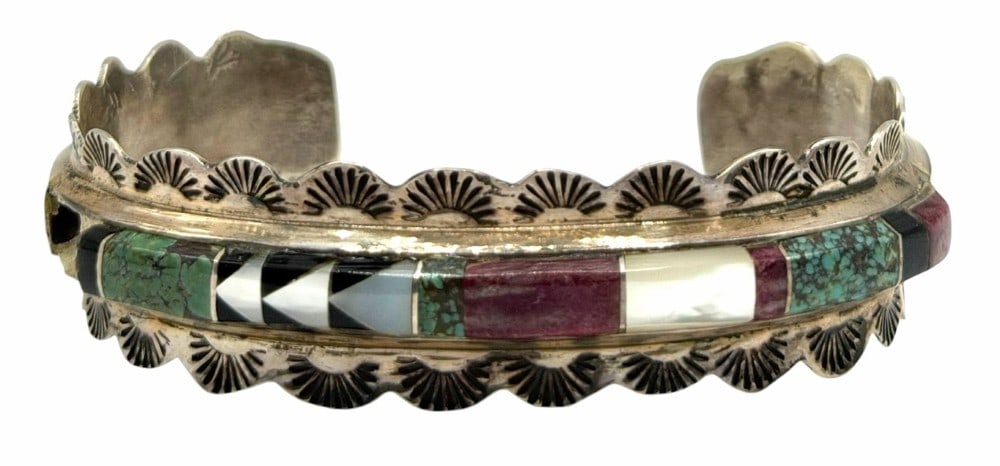 Possible Lennie Mariano Sterling Silver Native American Navajo Multi-Stone Inlay Cuff Bracelet (1 of 6)