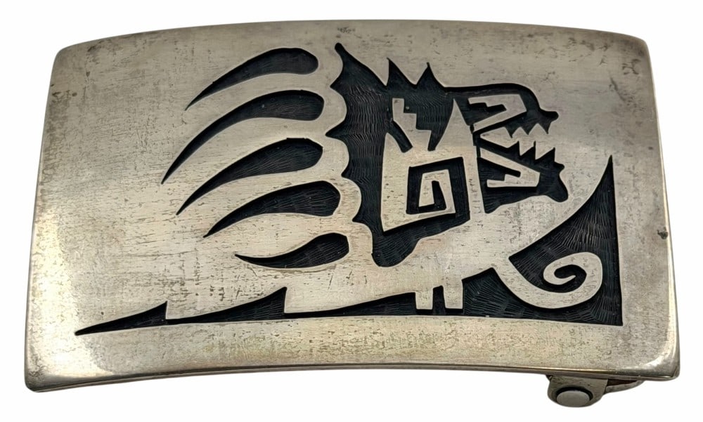 Fermin Hawee Hopi Guild Sterling Silver Native American Navajo Overlay Belt Buckle (1 of 6)