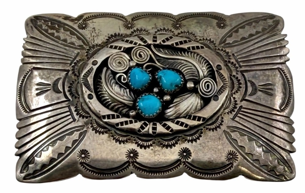 Charlie John Sterling Silver Native American Navajo Belt Buckle (1 of 6)