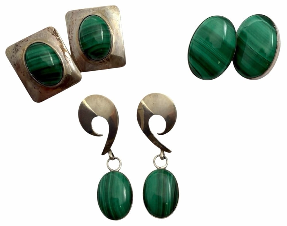 Various Sally Ramone Sterling Silver Native American Oval Malachite Earrings (1 of 7)