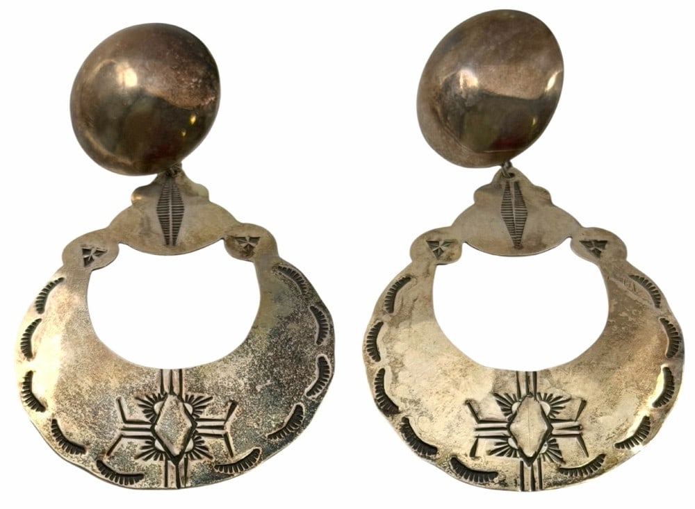 Traditional Vintage Sterling Silver Native American Large Loop Earrings (1 of 6)