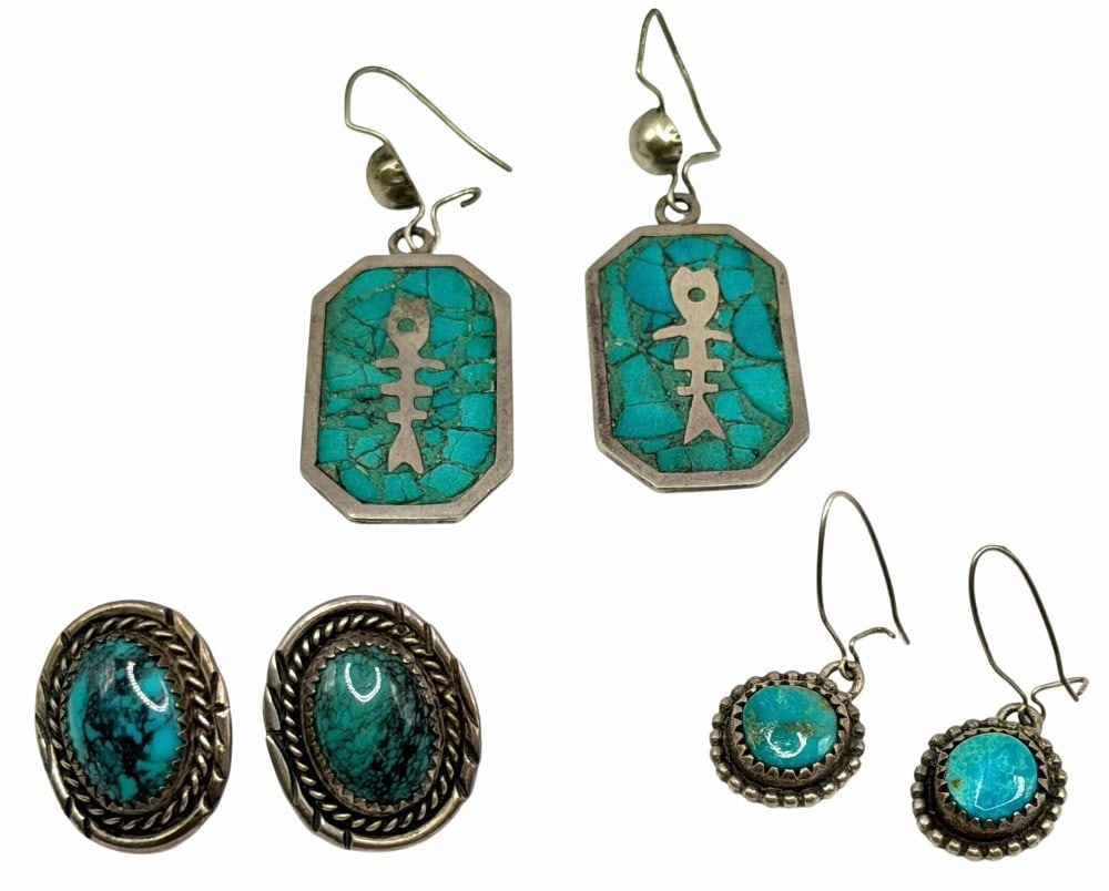 Vintage Sterling Silver Native American Turquoise Assorted Earrings (1 of 7)