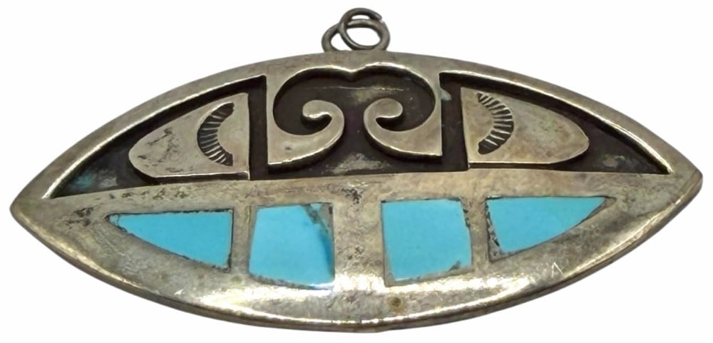 Vintage Sterling Silver Native American Southwest Turquoise Inlay Pendant (1 of 5)