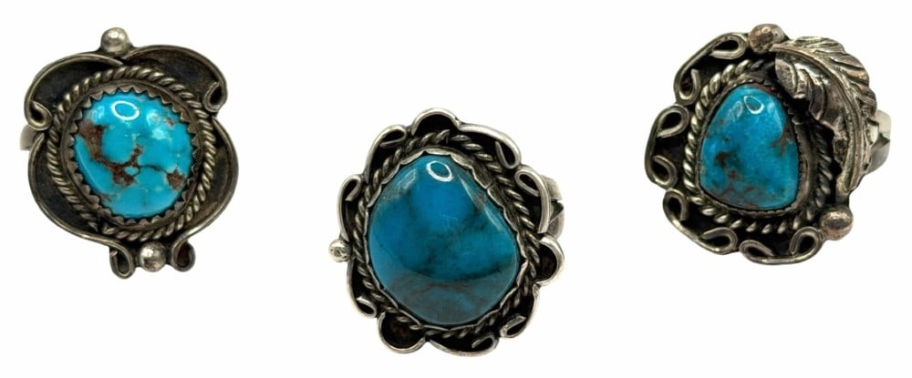 Artist Signed Sterling Silver Native American Turquoise Rings (1 of 6)