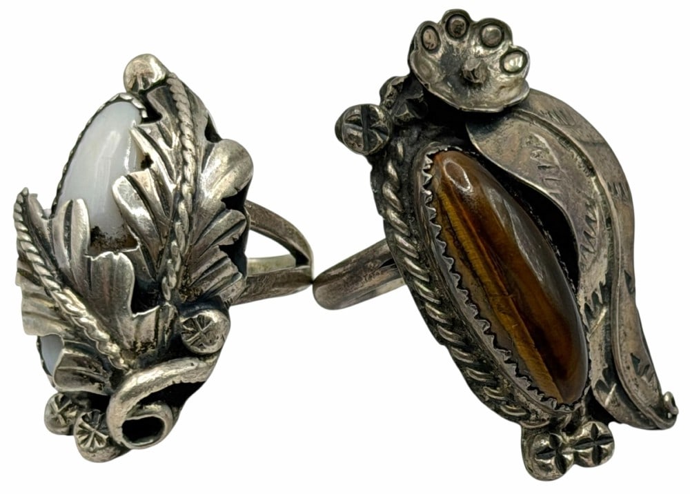 Sterling Silver Native American Navajo Mother Of Pearl And Tiger's Eye Rings (1 of 6)