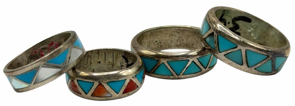 Sterling Silver Native American Zuni-Style Turquoise And Multi-Stone Inlay Rings (1 of 4)