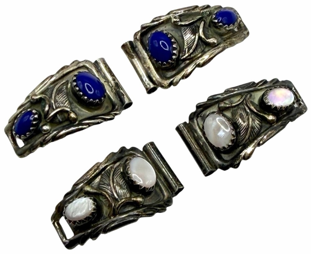 Richard Begay & S Sterling Silver Native American Lapis Lazuli & Mother Of Pearl Watch Band Tips (1 of 6)