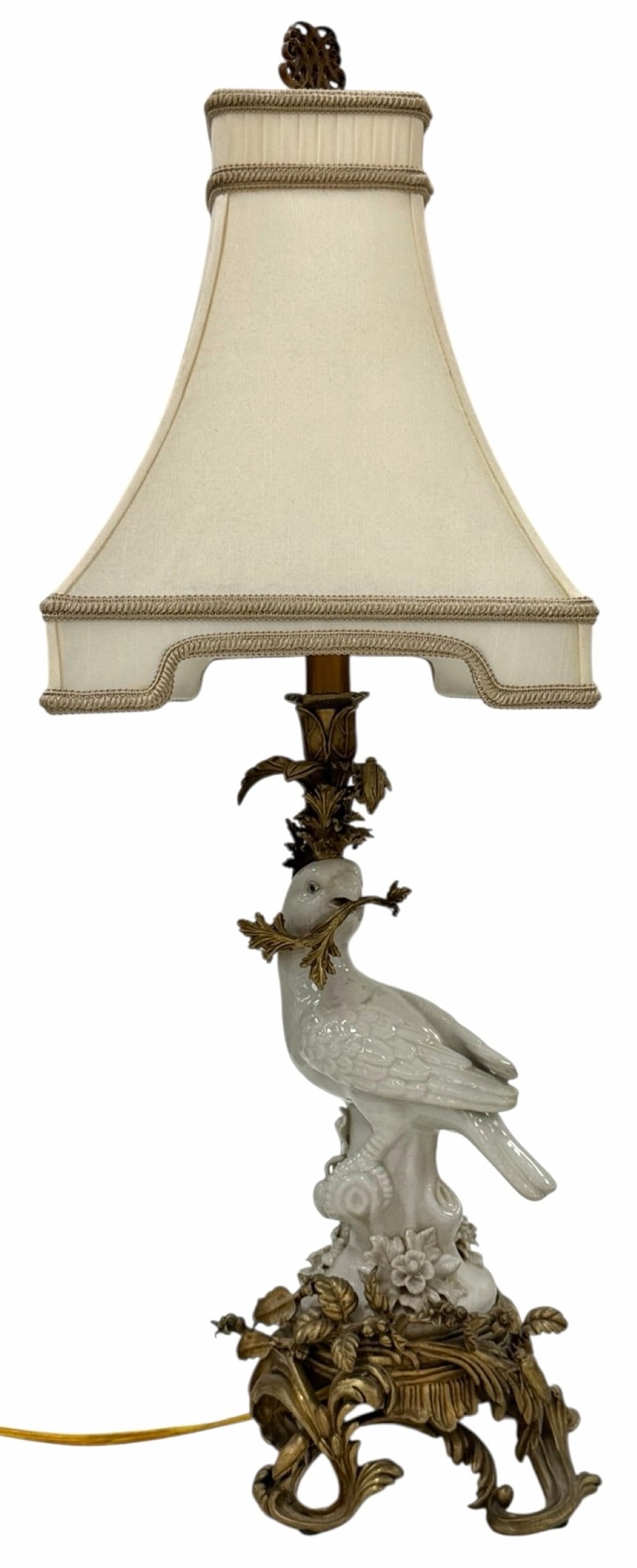 Vintage White Porcelain Bird Lamp With Ornate Brass Base (1 of 11)