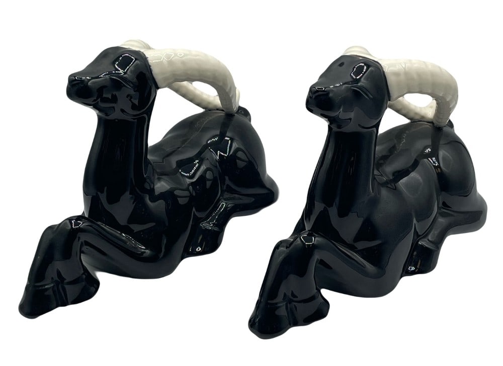 Pair Of Black & White Ceramic Shawnee Pottery Gazelle Sculptures (1 of 7)